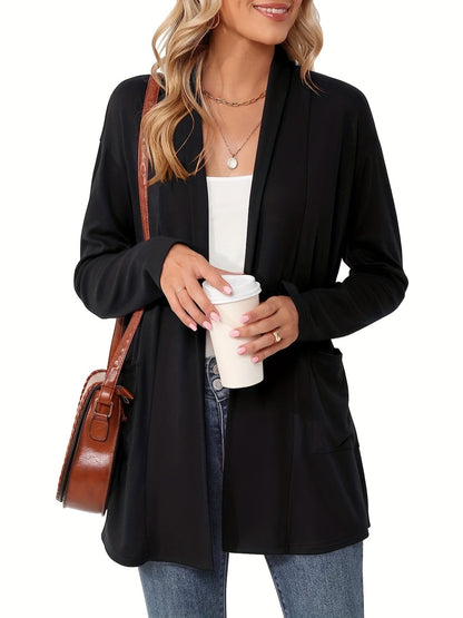 Open-Front Cardigan with Lapel Collar