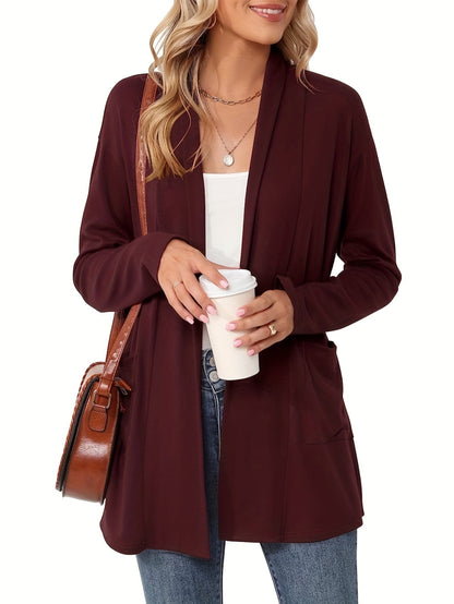 Open-Front Cardigan with Lapel Collar