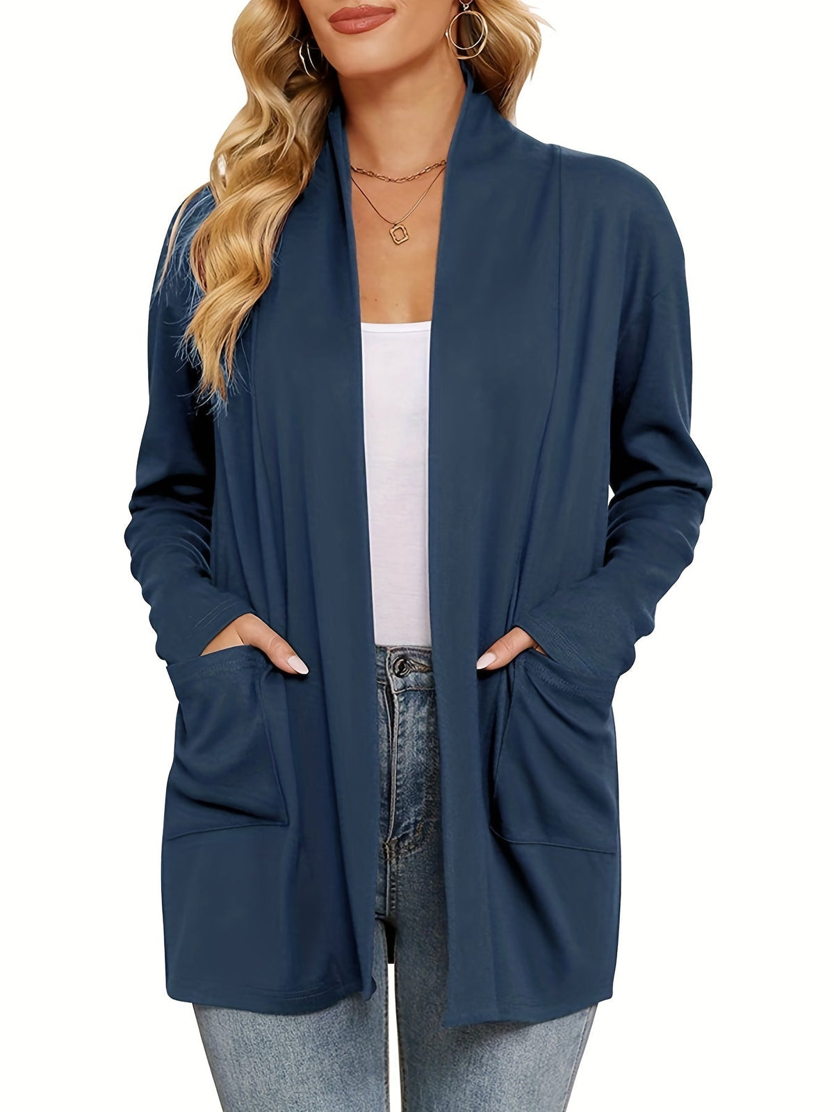 Open-Front Cardigan with Lapel Collar