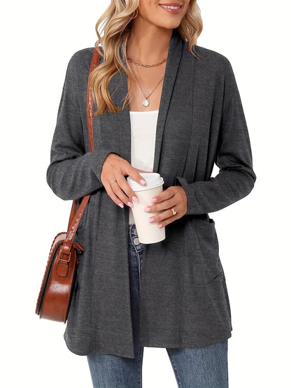 Open-Front Cardigan with Lapel Collar