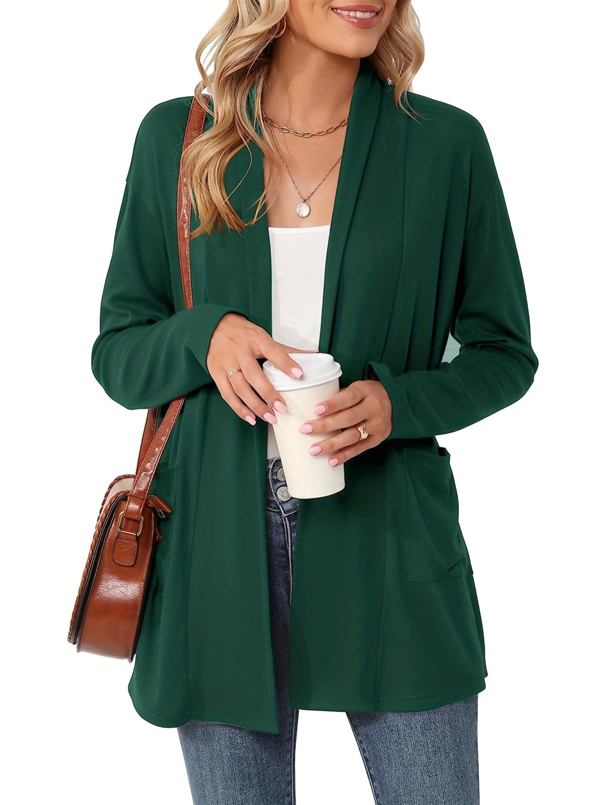 Open-Front Cardigan with Lapel Collar