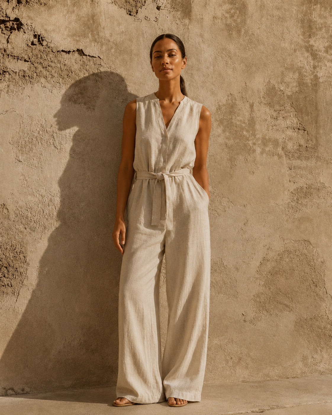 Elegant woman wearing a timeless contemporary outfit inspired by modern European style, representing Sarolu's capsule wardrobe philosophy with refined silhouettes, effortless elegance and versatile everyday fashion.